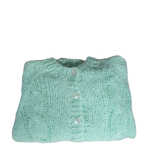 Vintage Mohair Knitwear Cozy Casual Chic style Spearmint Button up Knit cardigan - Picture 10 of 10